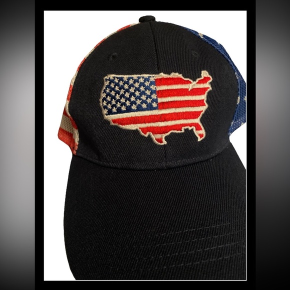 Trucker USA Hat Men’s Unisex American Flag Adjustable Strap EUC Blue Red - Picture 1 of 5